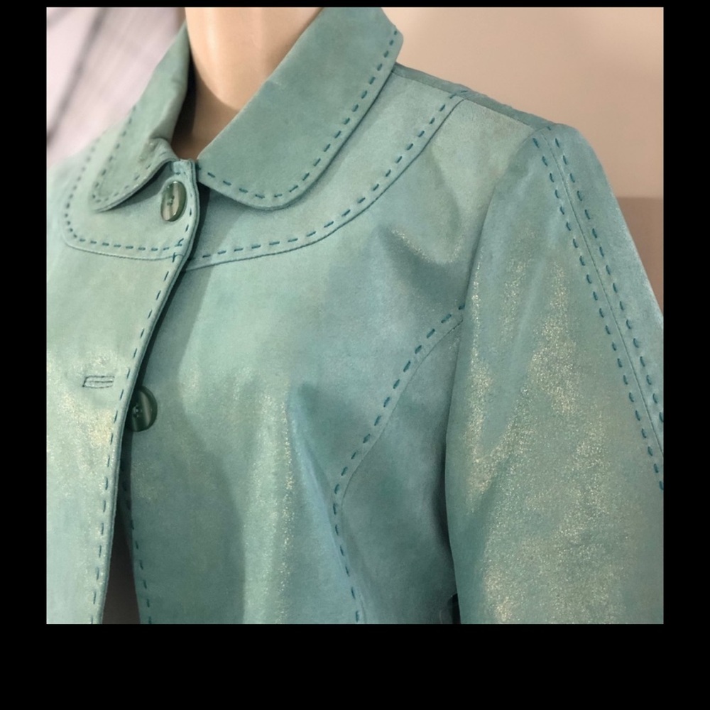 Saguaro Fairycore Green Leather Jacket with gold shimmer flecks - Picture 4 of 8